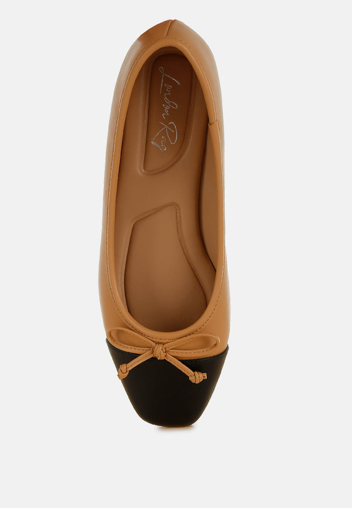 faux leather bow detail ballerinas by ruw#color_camel