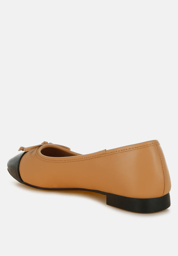 faux leather bow detail ballerinas by ruw#color_camel