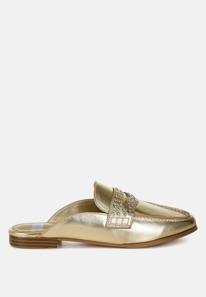 stud detail metallic pleather mules by ruw#color_gold