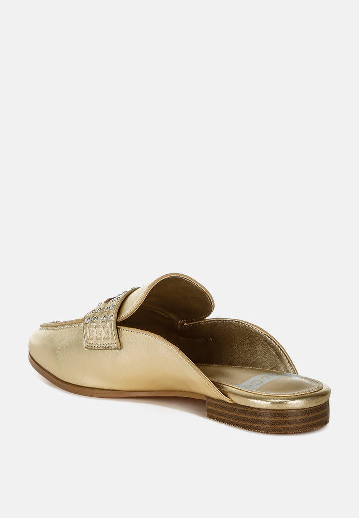 stud detail metallic pleather mules by ruw#color_gold