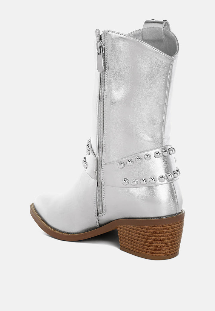 studded harness detail boots by ruw#color_silver