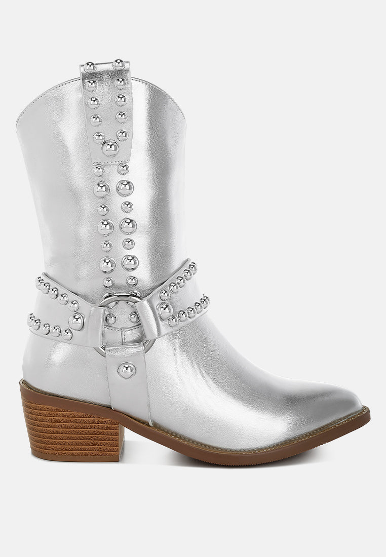 studded harness detail boots by ruw#color_silver