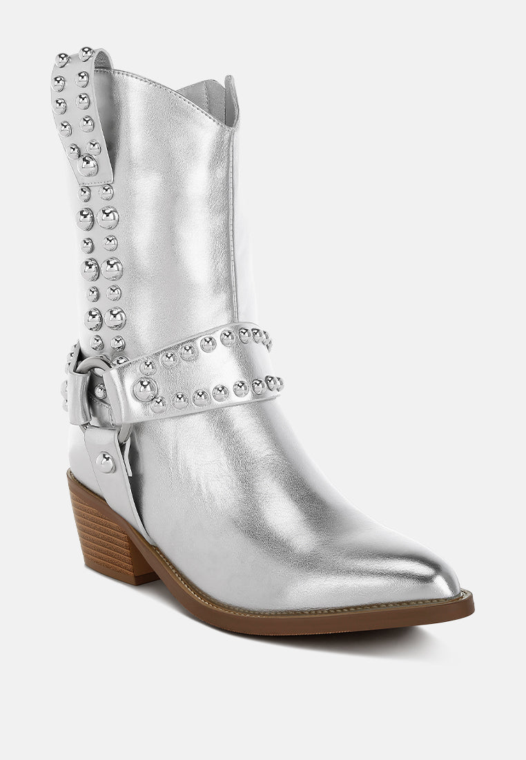 studded harness detail boots by ruw#color_silver