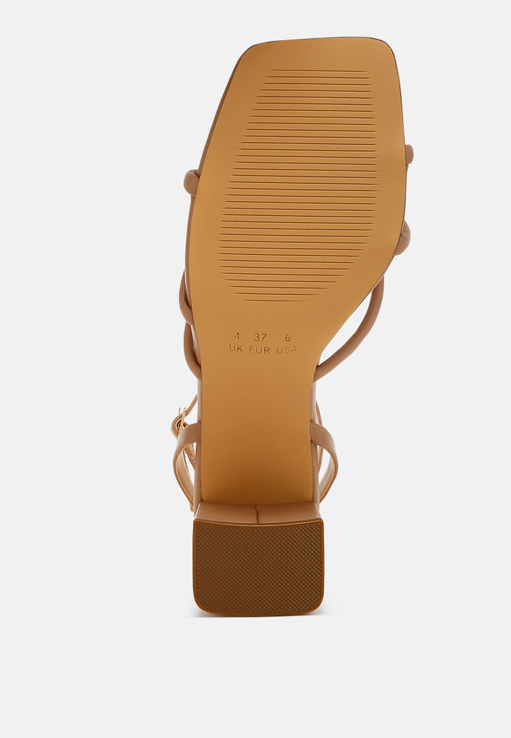 low block heel strappy sandals by RUW#colour_camel