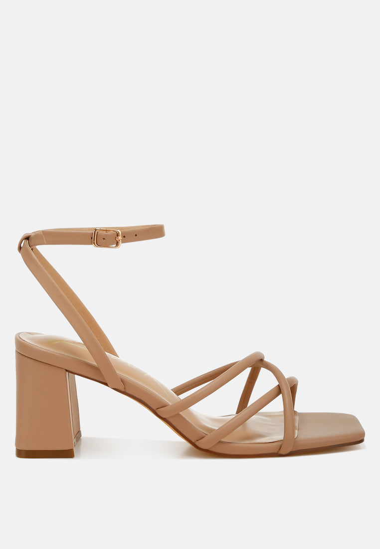 low block heel strappy sandals by RUW#colour_camel