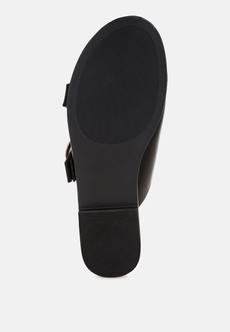amahi dual strap slip-on flats#color_black-man-made-leather