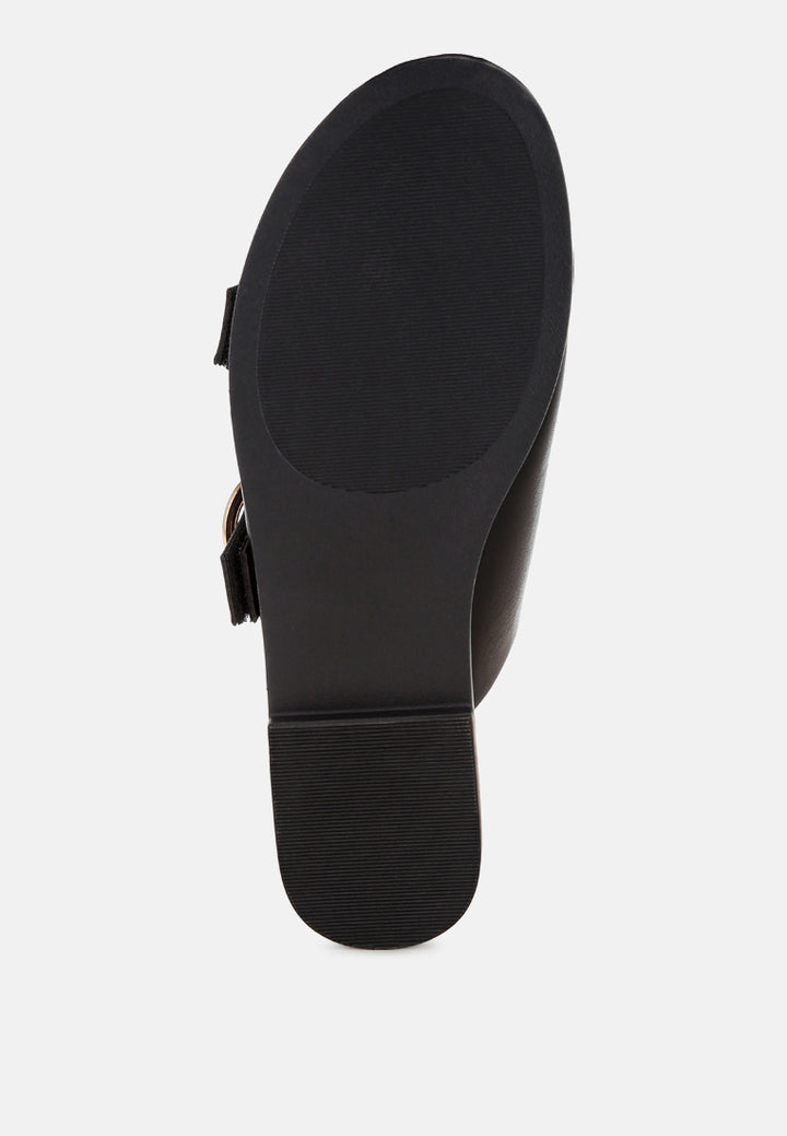 amahi dual strap slip-on flats#color_black-man-made-leather