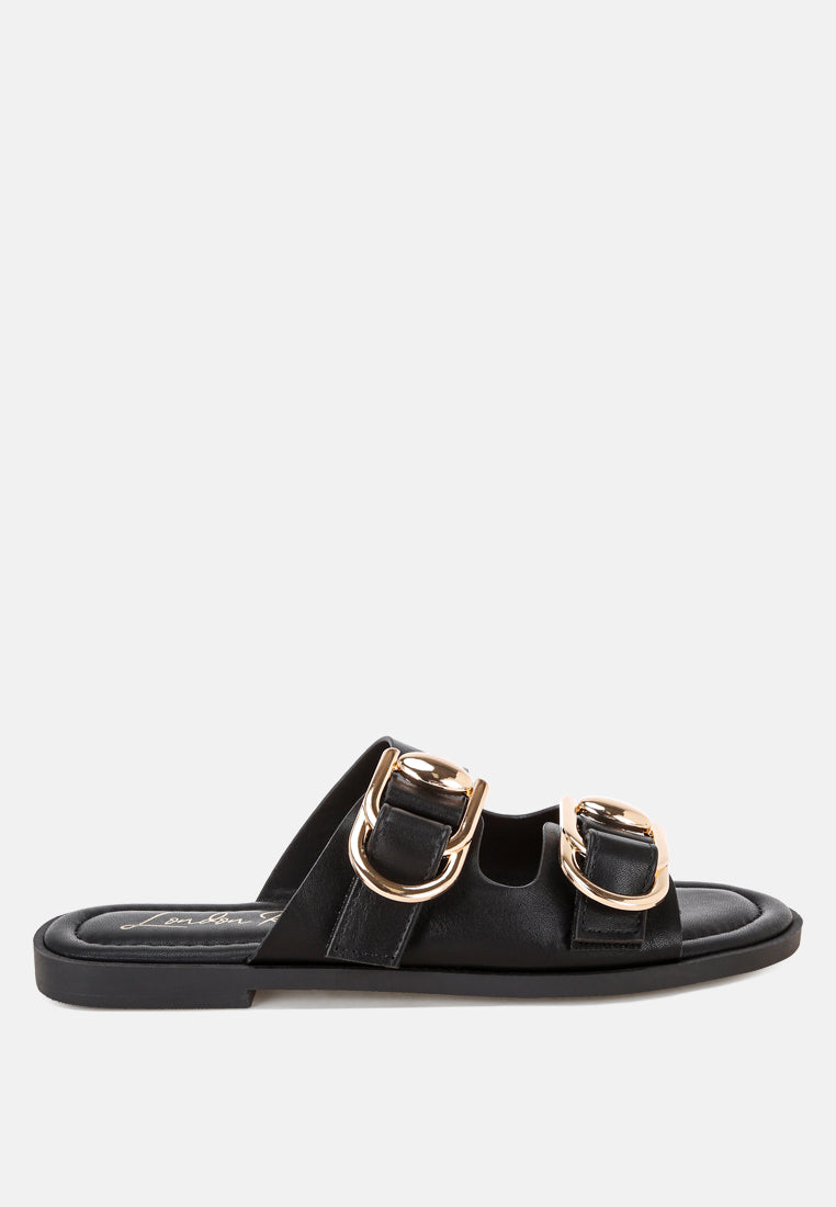 amahi dual strap slip-on flats#color_black-man-made-leather