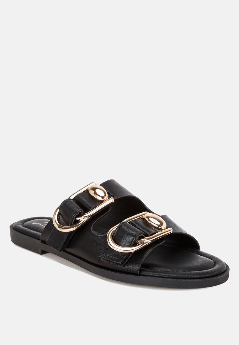 amahi dual strap slip-on flats#color_black-man-made-leather