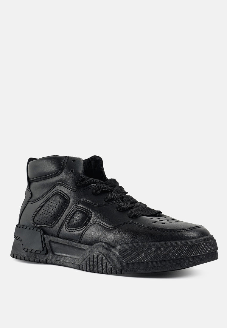 faux leather chunky sneakers#color_black