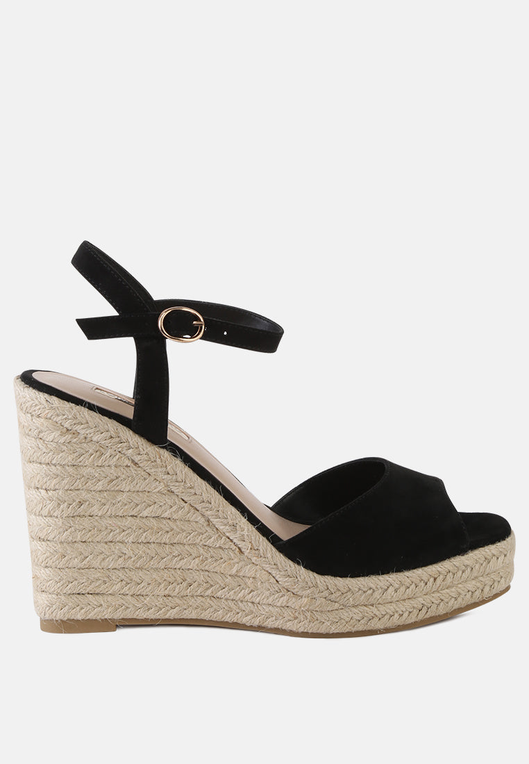 emma ankle strap espadrille wedges heel sandal#color_black