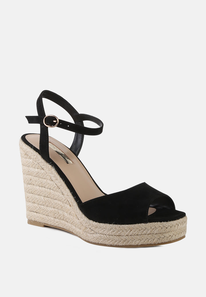 emma ankle strap espadrille wedges heel sandal#color_black