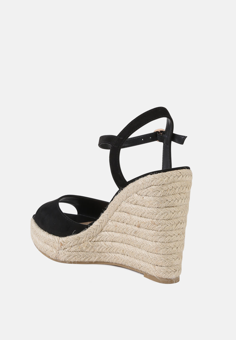 emma ankle strap espadrille wedges heel sandal#color_black