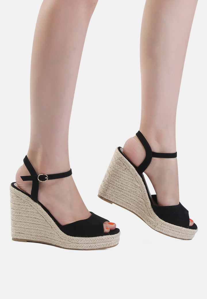 emma ankle strap espadrille wedges heel sandal#color_black