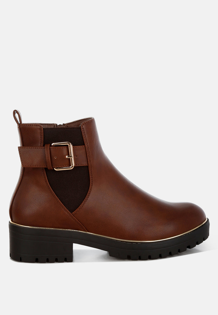 chunky buckle detail ankle boots by ruw#color_tan