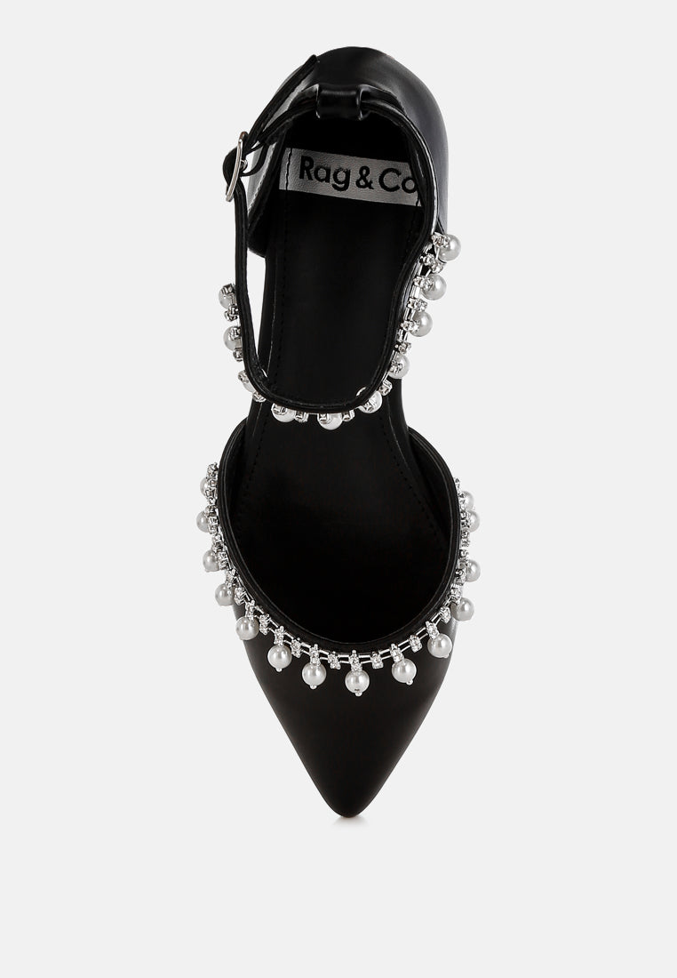 rhinestone & pearl ankle strap flat sandals by ruw#color_black