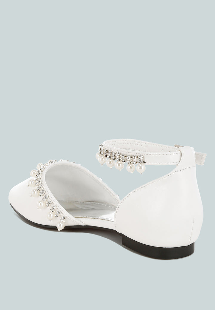rhinestone & pearl ankle strap flat sandals by ruw#color_white