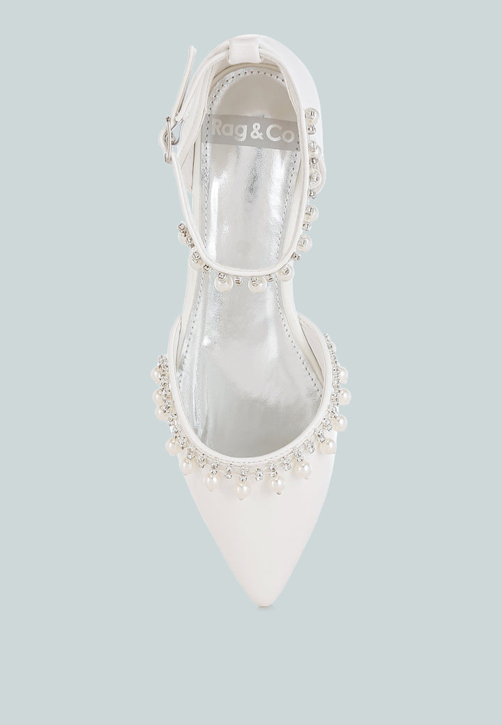 rhinestone & pearl ankle strap flat sandals by ruw#color_white