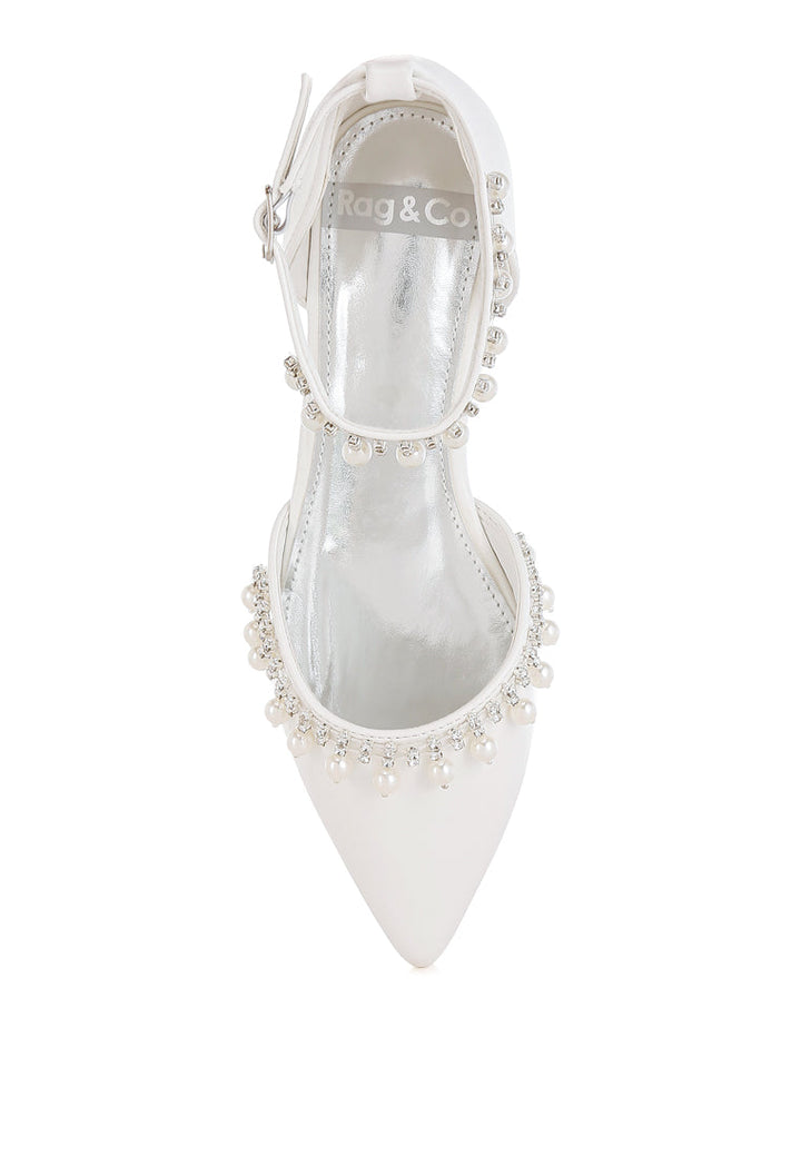 rhinestone & pearl ankle strap flat sandals by ruw#color_white