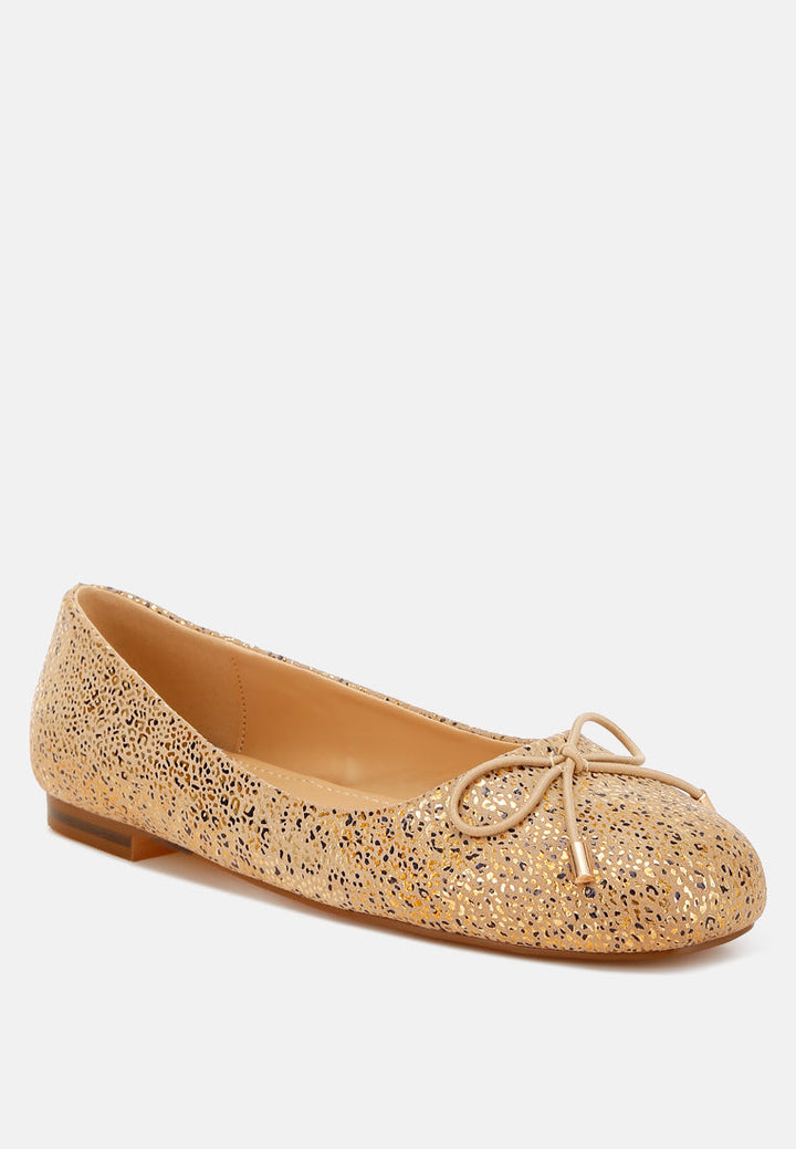 bow detail embossed suede ballerinas by ruw#color_gold