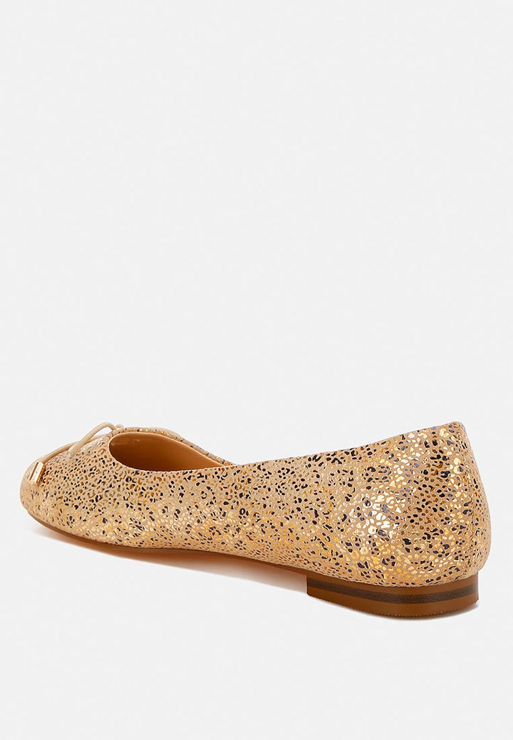 bow detail embossed suede ballerinas by ruw#color_gold