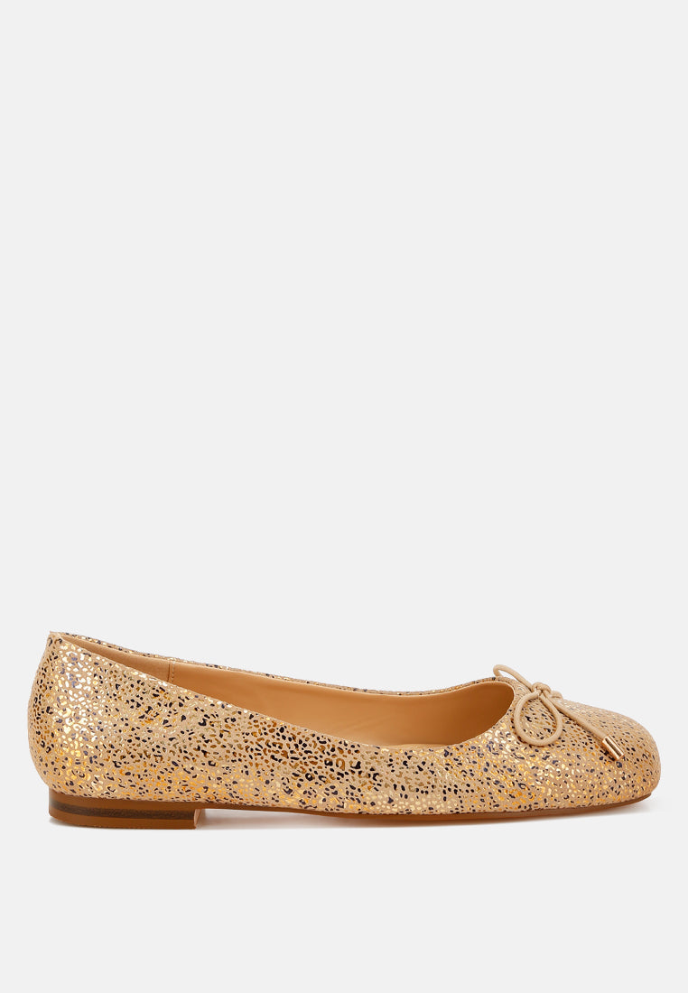 bow detail embossed suede ballerinas by ruw#color_gold