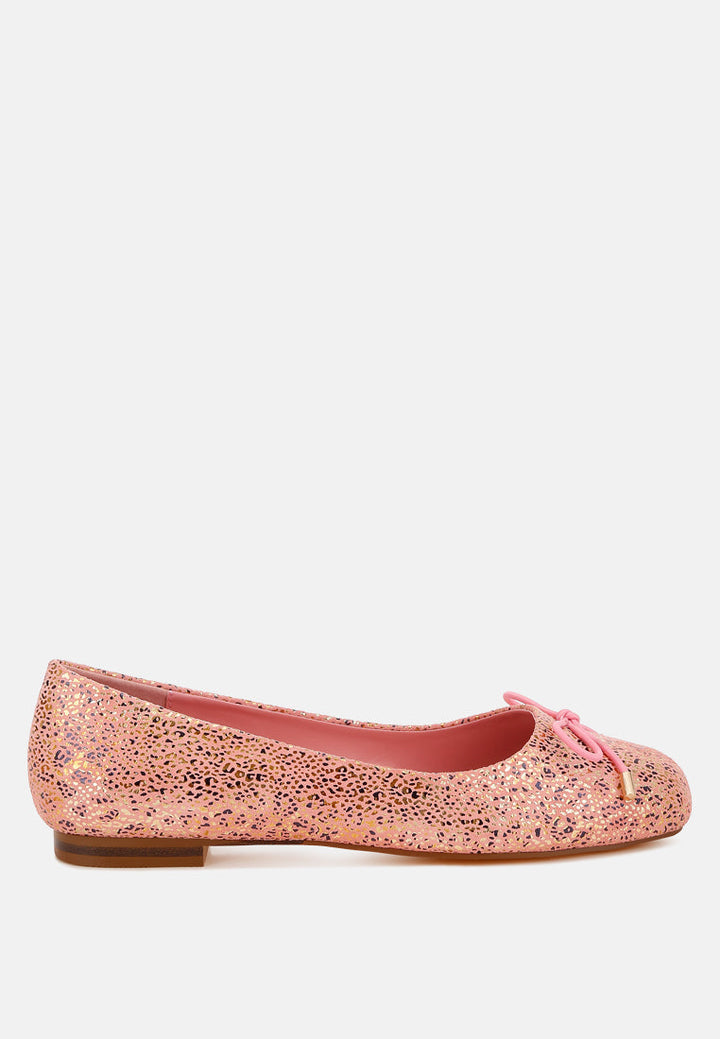 bow detail embossed suede ballerinas by ruw#color_pink