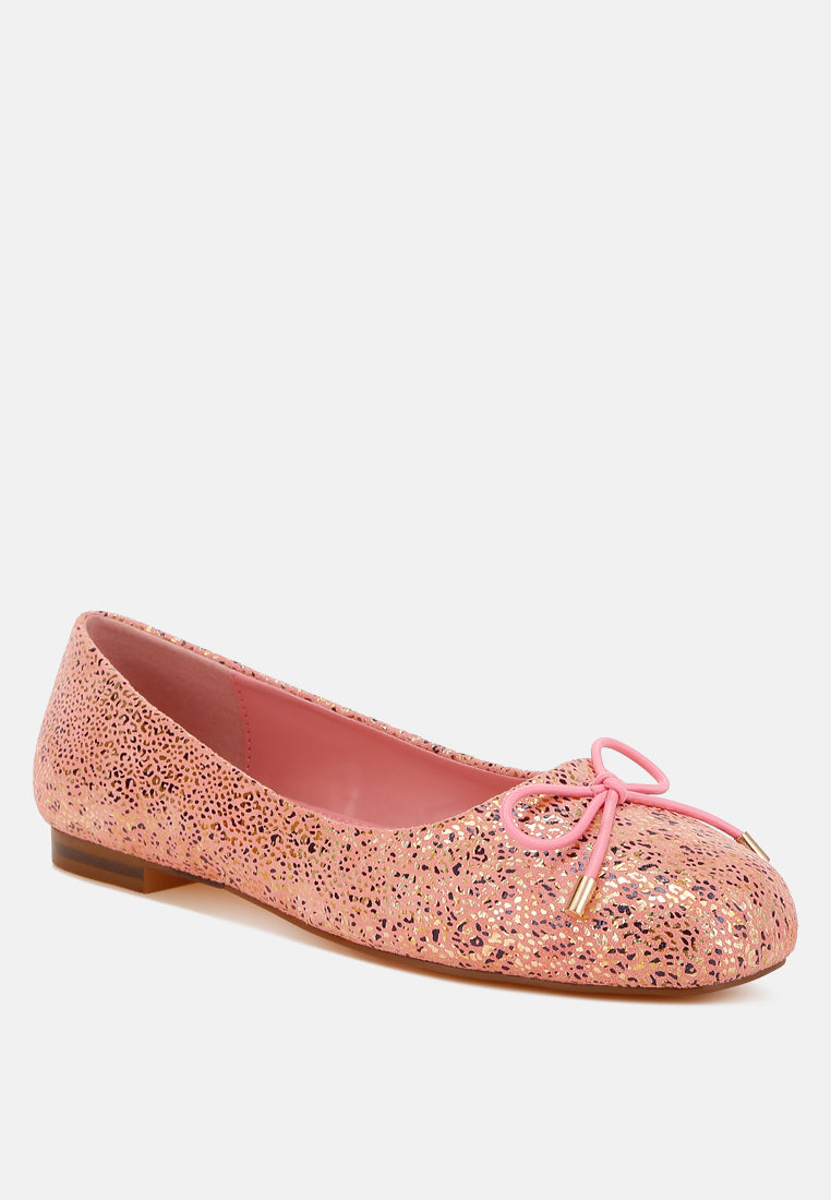 bow detail embossed suede ballerinas by ruw#color_pink