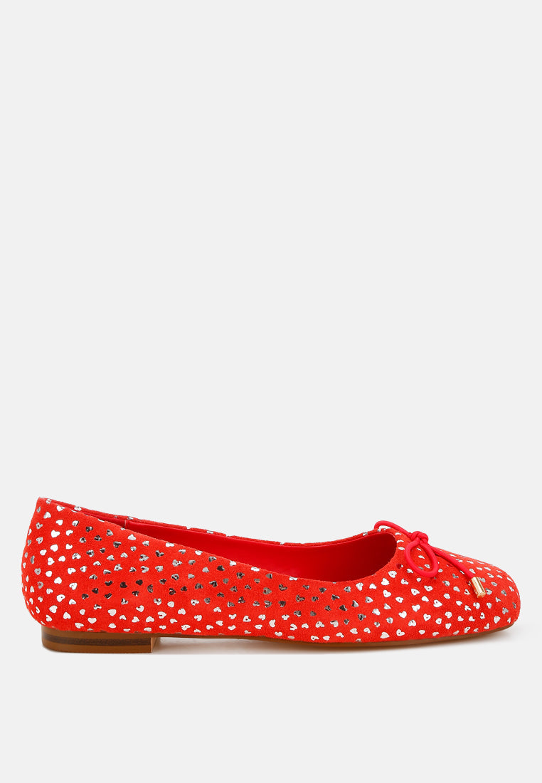 bow detail embossed suede ballerinas by ruw#color_red