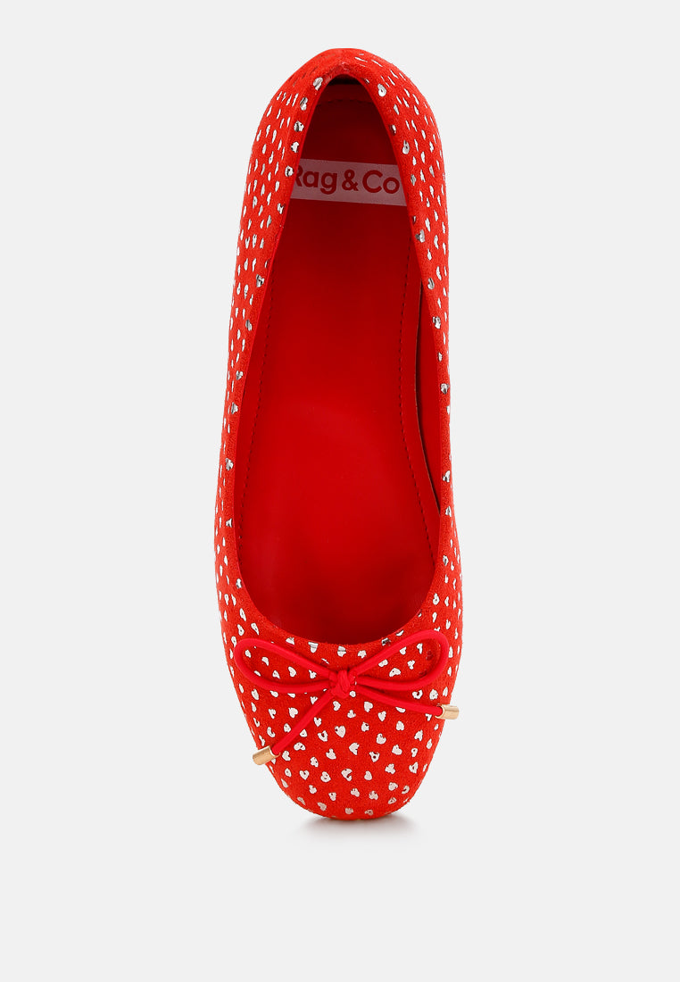 bow detail embossed suede ballerinas by ruw#color_red