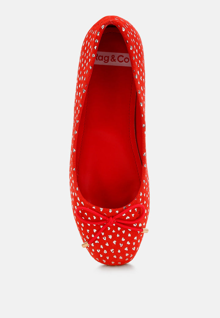 bow detail embossed suede ballerinas by ruw#color_red