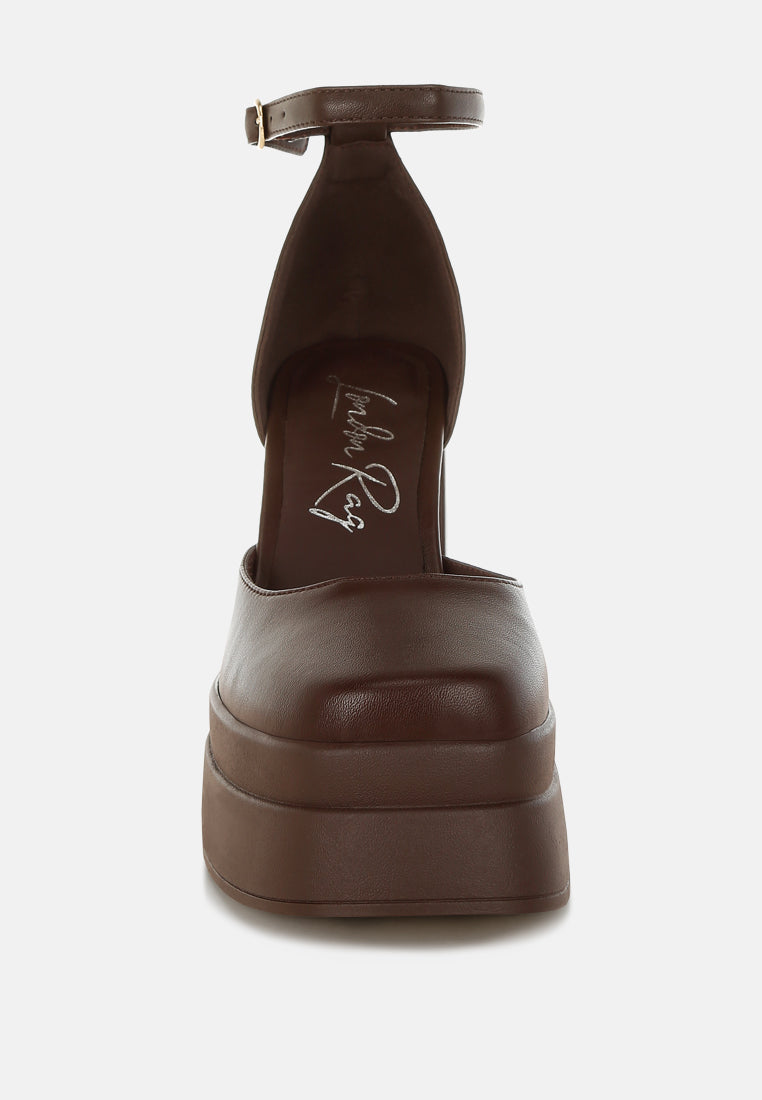 araminta chunky square toe buckled heels#color_brown