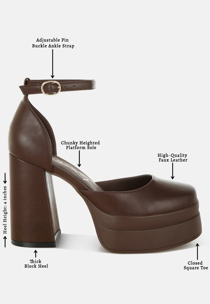 araminta chunky square toe buckled heels#color_brown