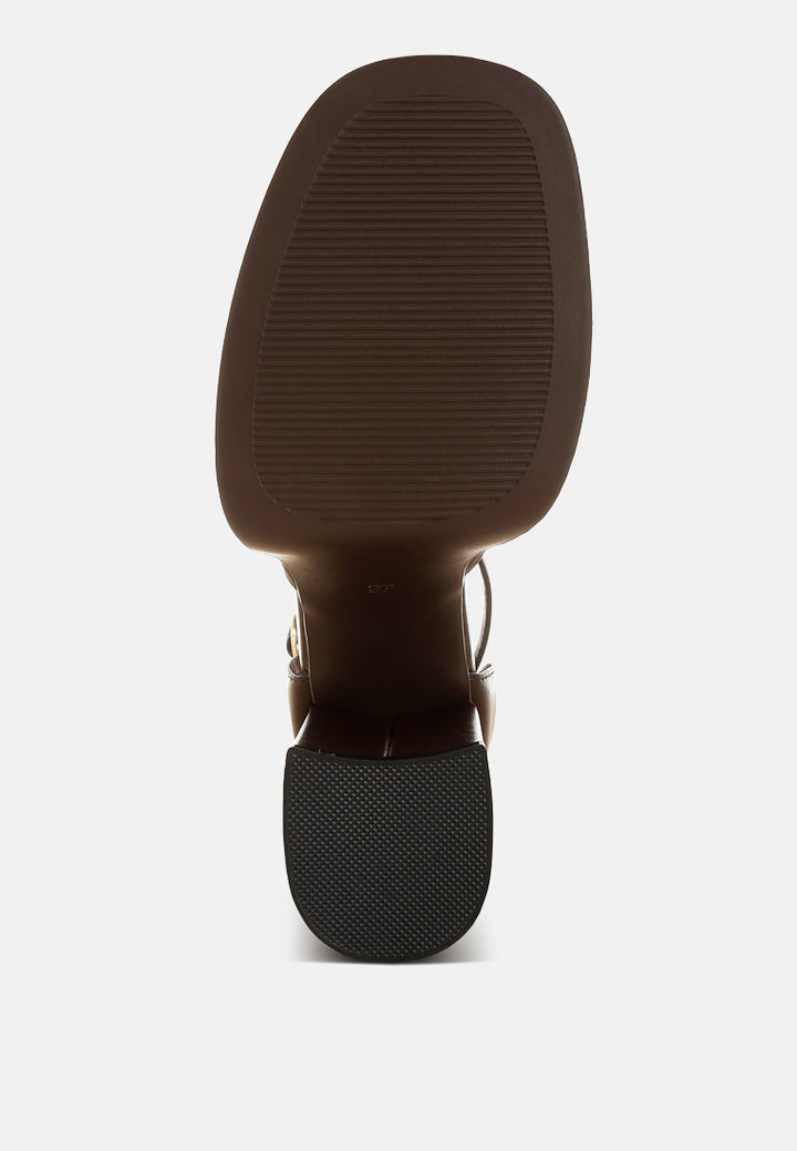 araminta chunky square toe buckled heels#color_brown
