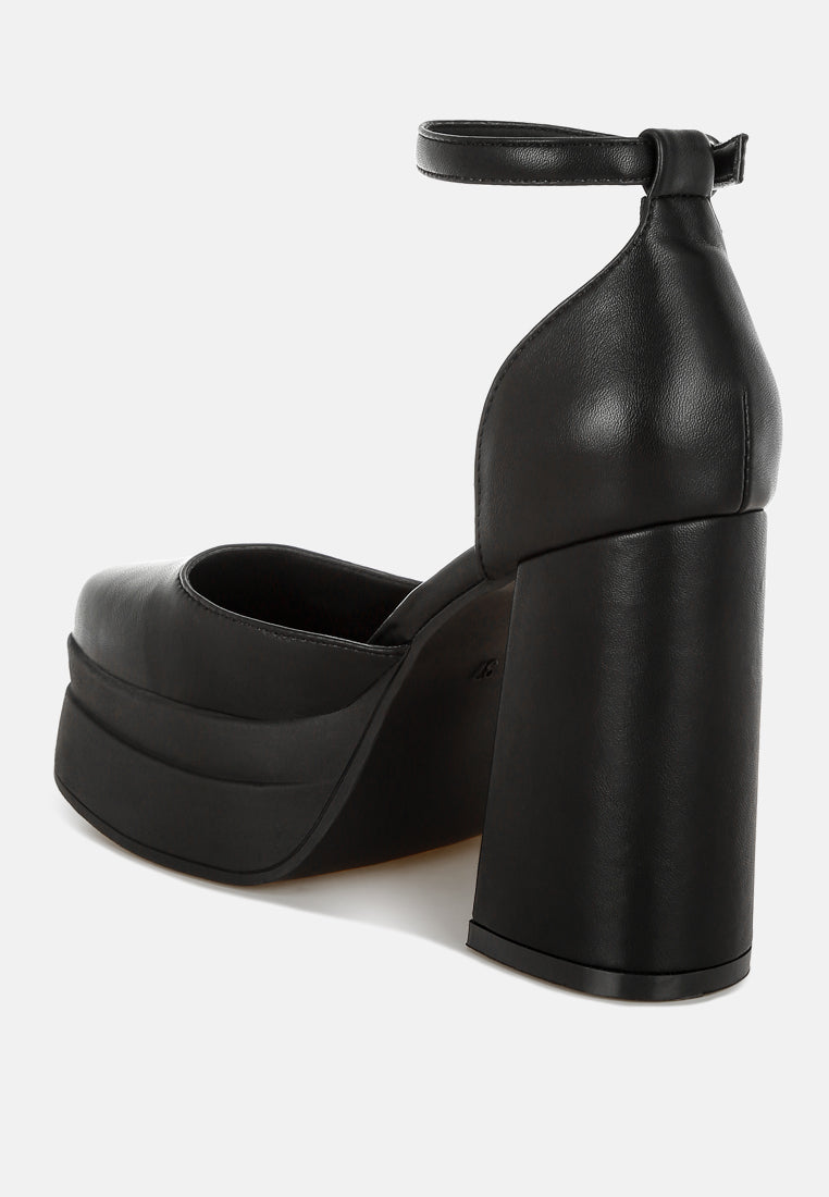 araminta chunky square toe buckled heels#color_black