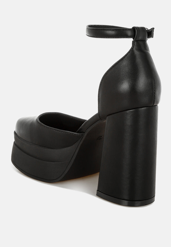 araminta chunky square toe buckled heels#color_black