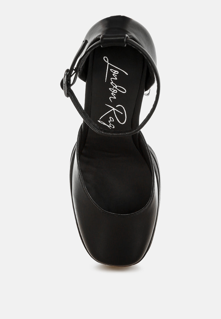araminta chunky square toe buckled heels#color_black