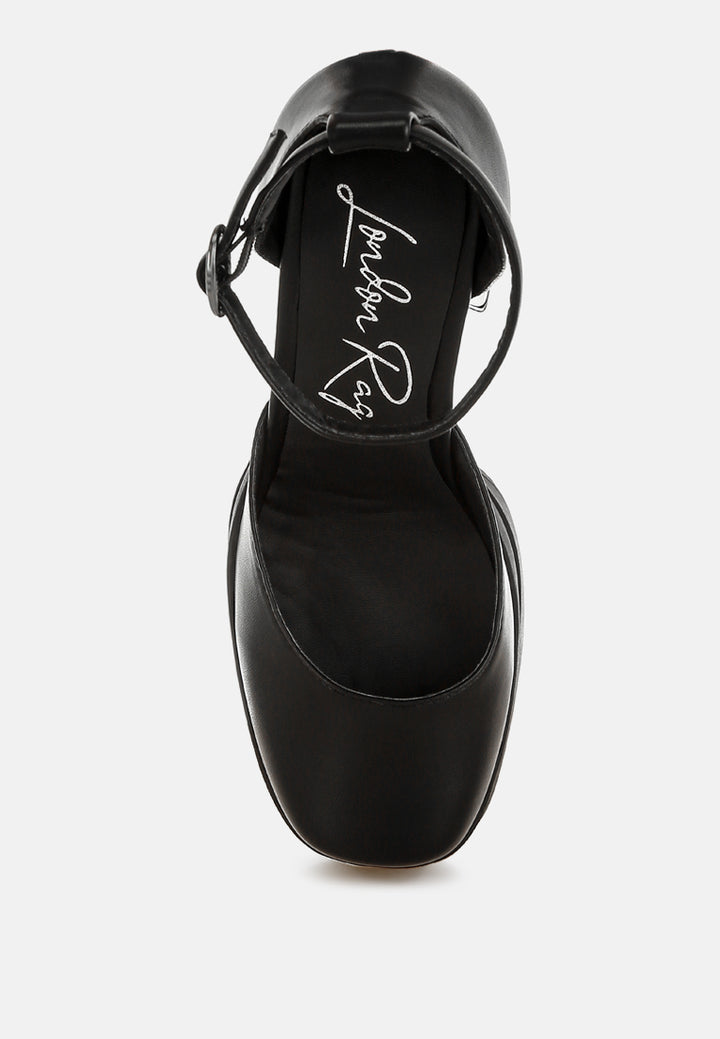 araminta chunky square toe buckled heels#color_black