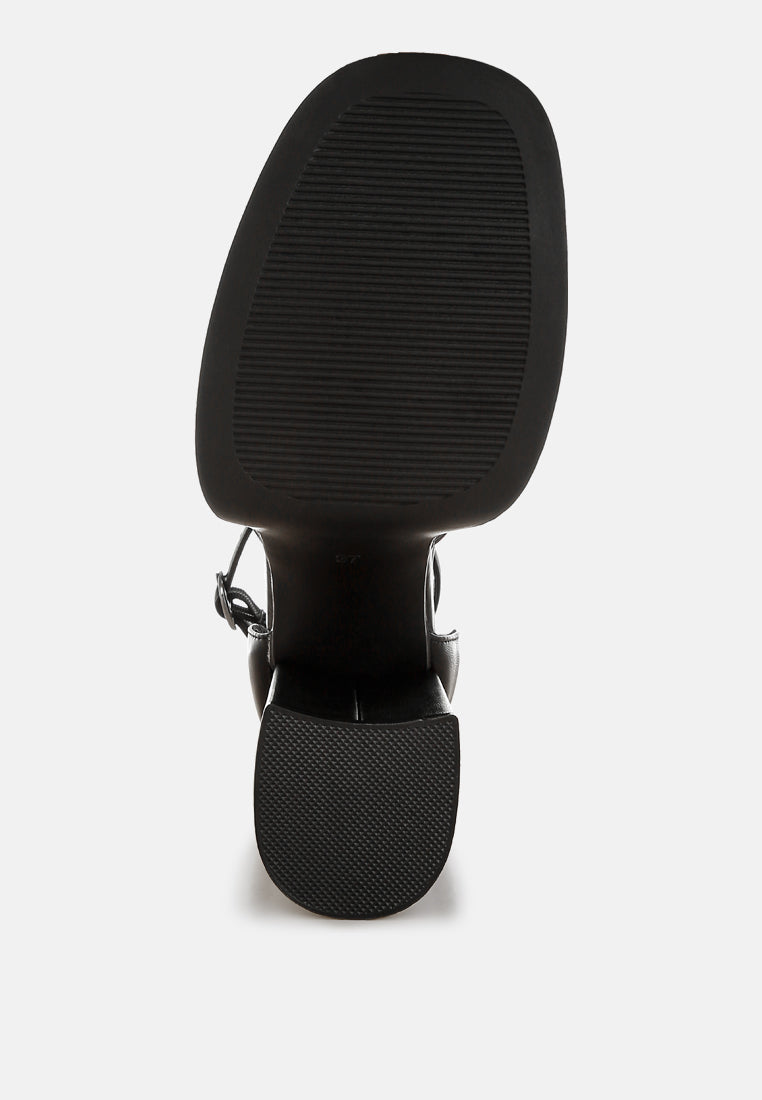 araminta chunky square toe buckled heels#color_black