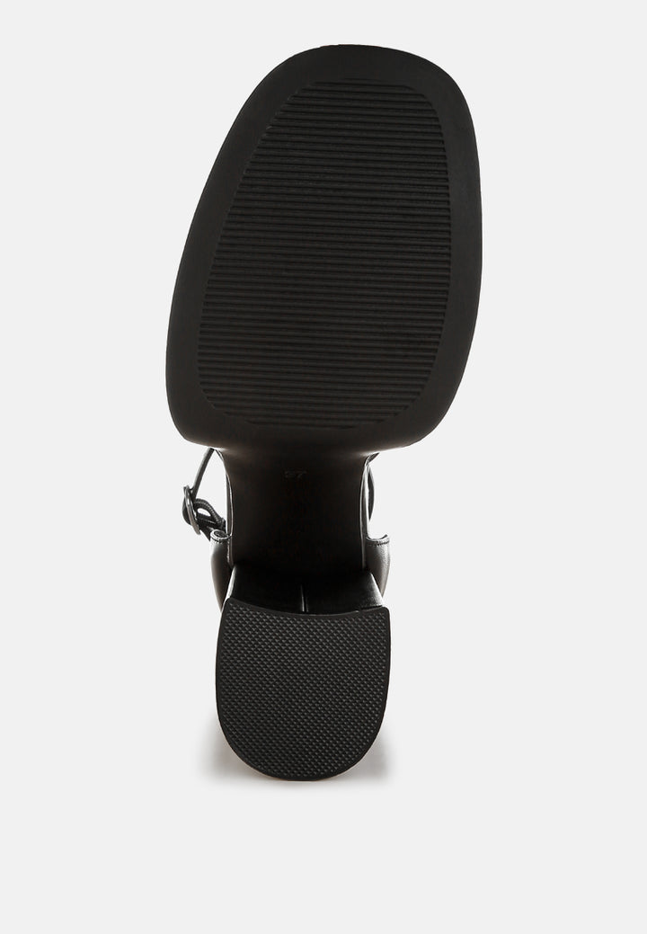 araminta chunky square toe buckled heels#color_black