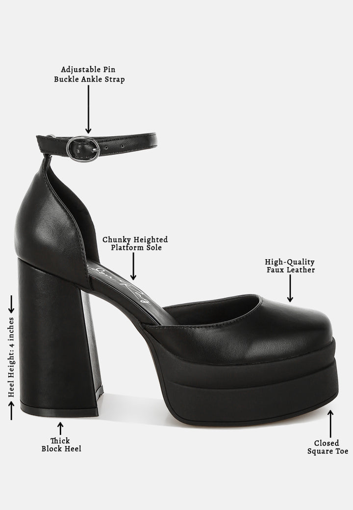 araminta chunky square toe buckled heels#color_black