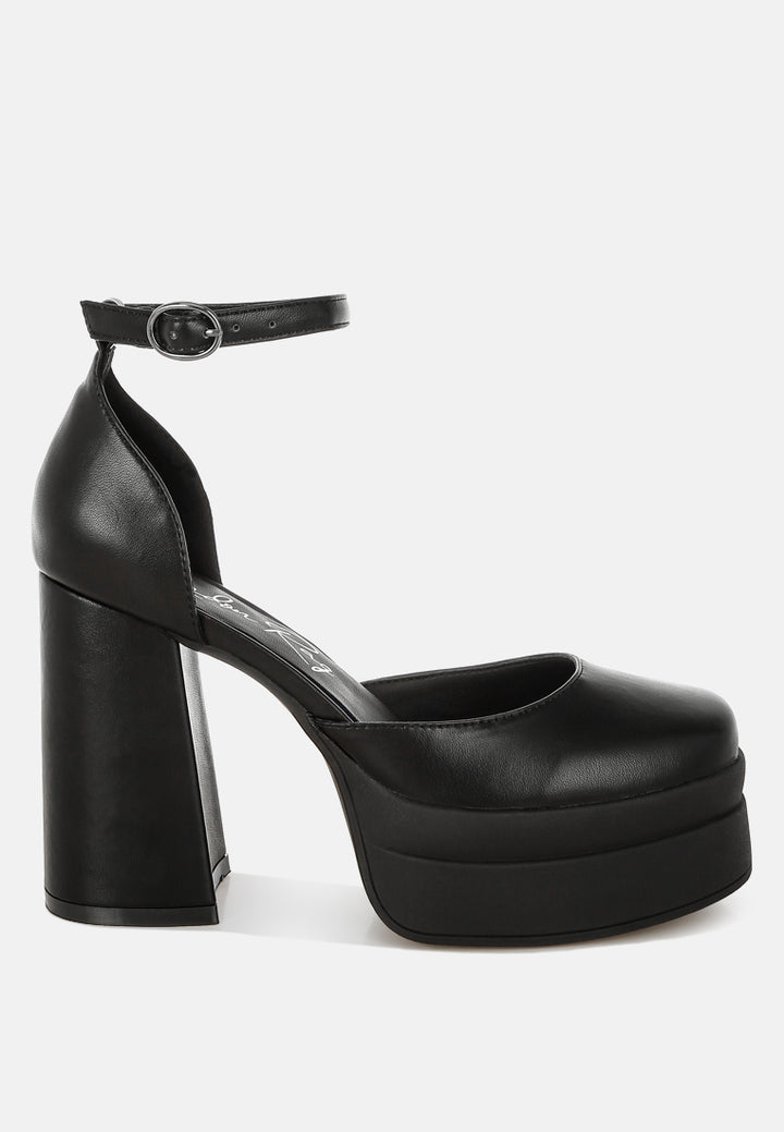 araminta chunky square toe buckled heels#color_black