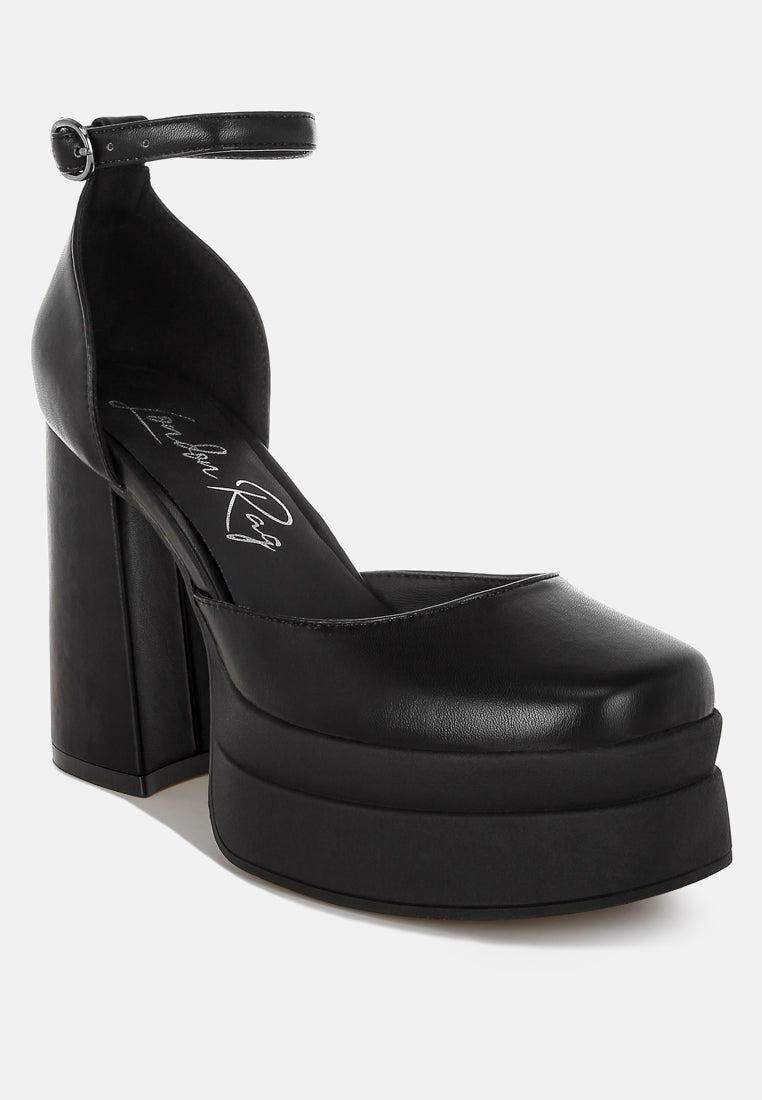 araminta chunky square toe buckled heels#color_black