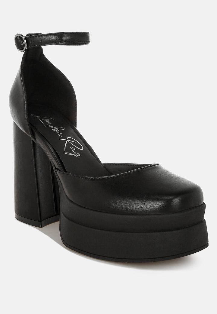araminta chunky square toe buckled heels#color_black