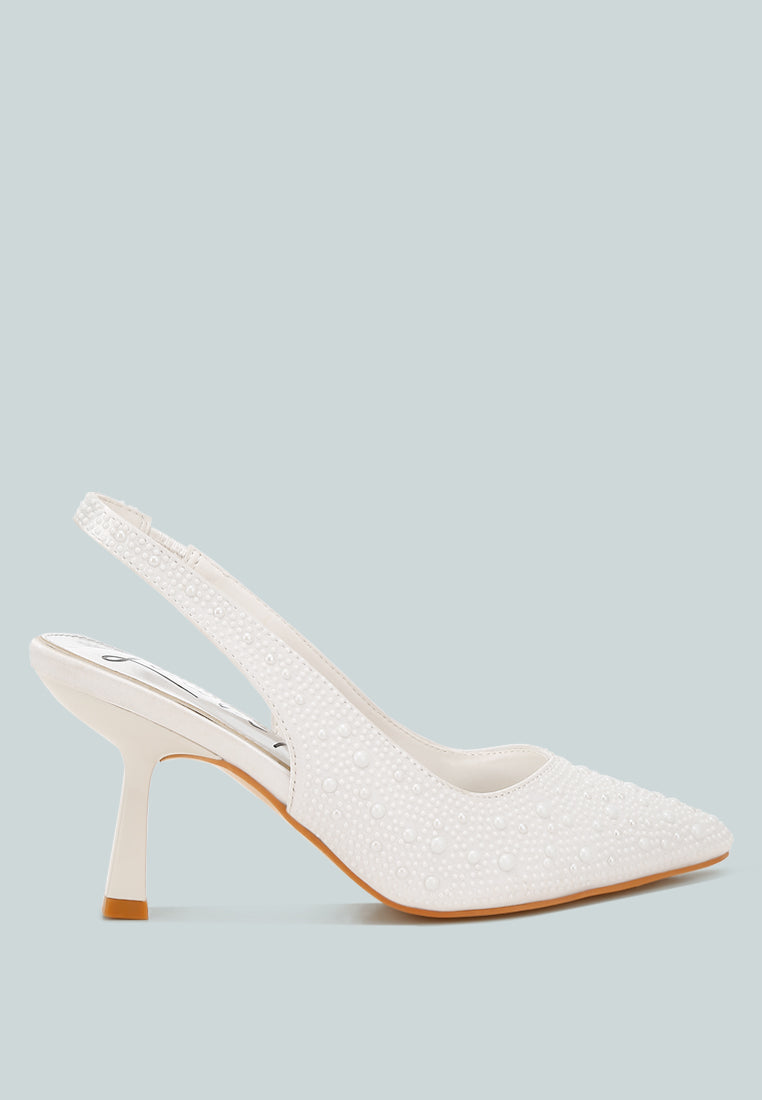luxurious satin pearl slingback sandals by ruw#color_white