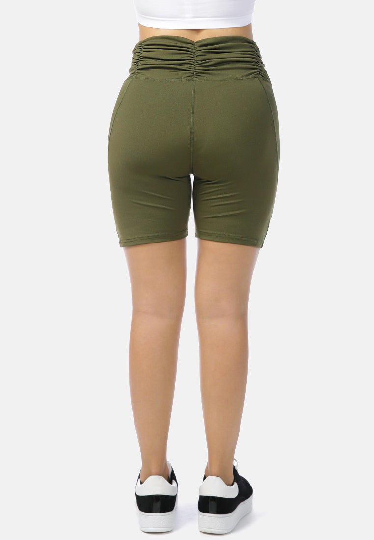 army green high waist biker shorts#color_army-green