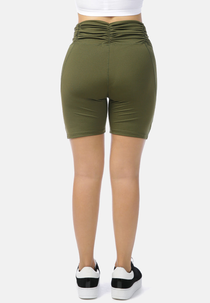 army green high waist biker shorts#color_army-green