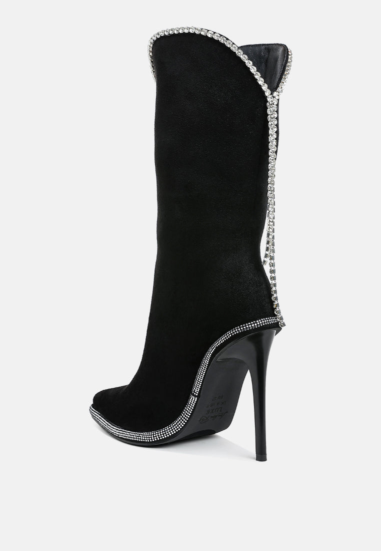 diamante chain detail calf boots by ruw#color_black