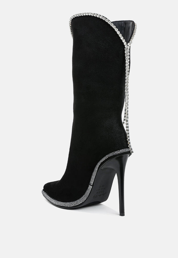 diamante chain detail calf boots by ruw#color_black