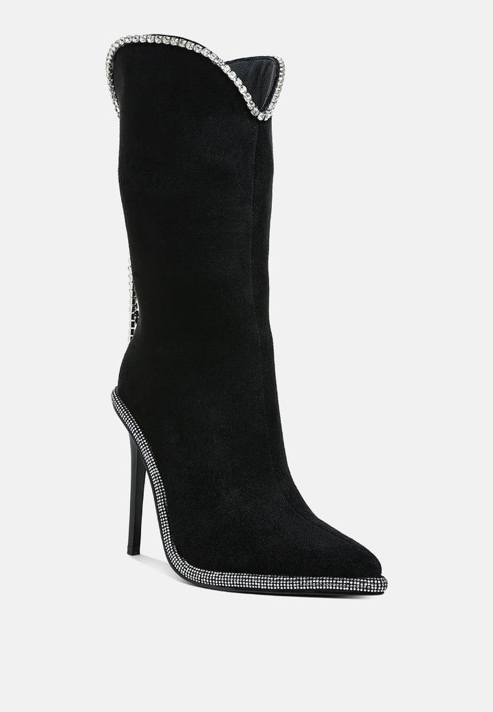 diamante chain detail calf boots by ruw#color_black